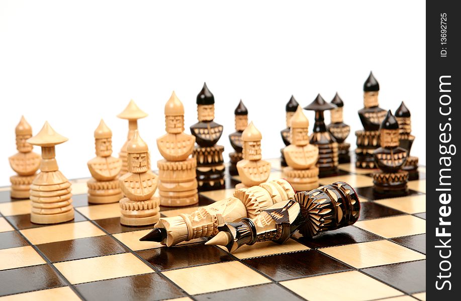 Wooden chess on a white background