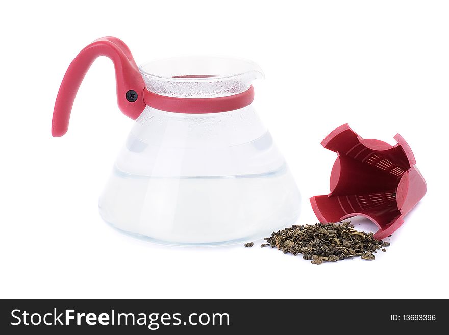 Series. A glass teapot isolated on a white background