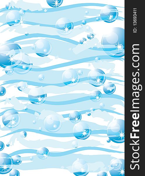 Blue Tender Background With Bubbles And Waves