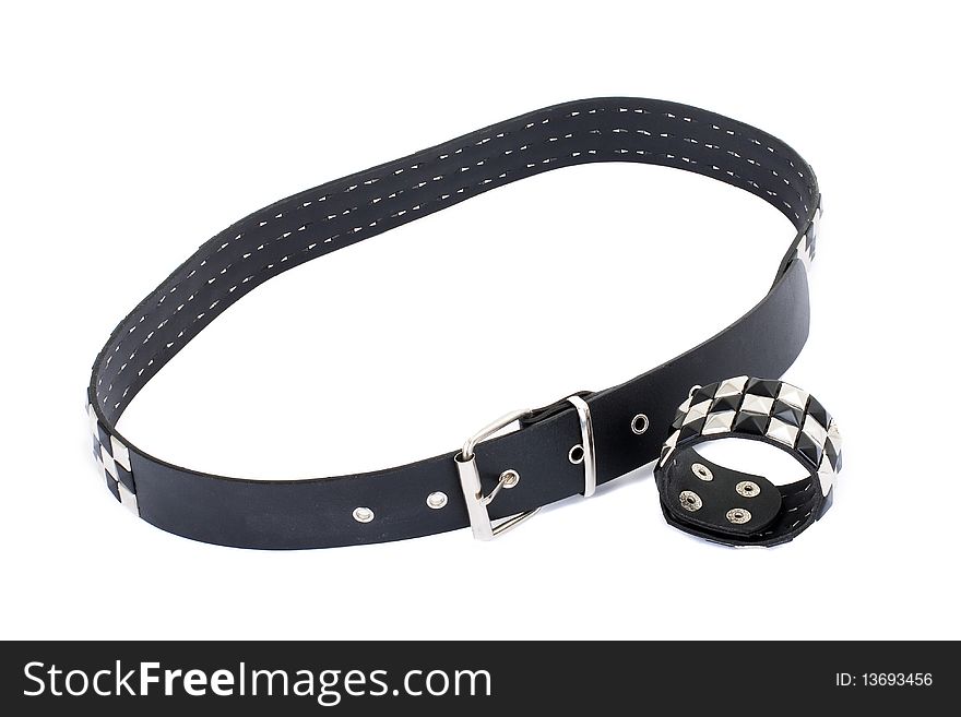 Black Leather Belt with Chrome Studs