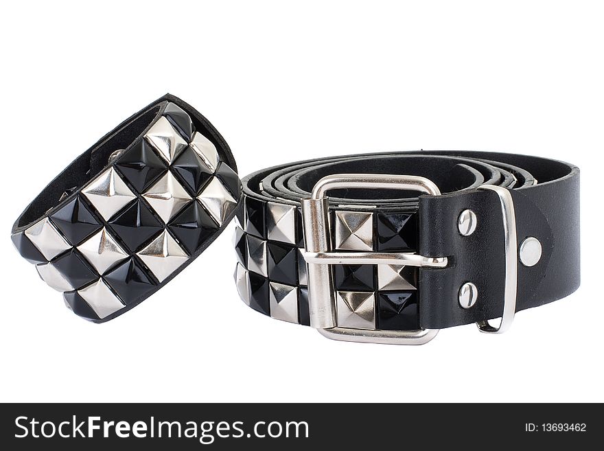 Series. Black Leather Belt with Chrome Studs