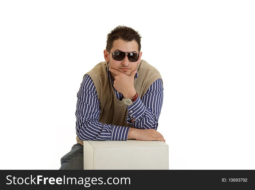 Photo on man with shirt posing on white background. Photo on man with shirt posing on white background