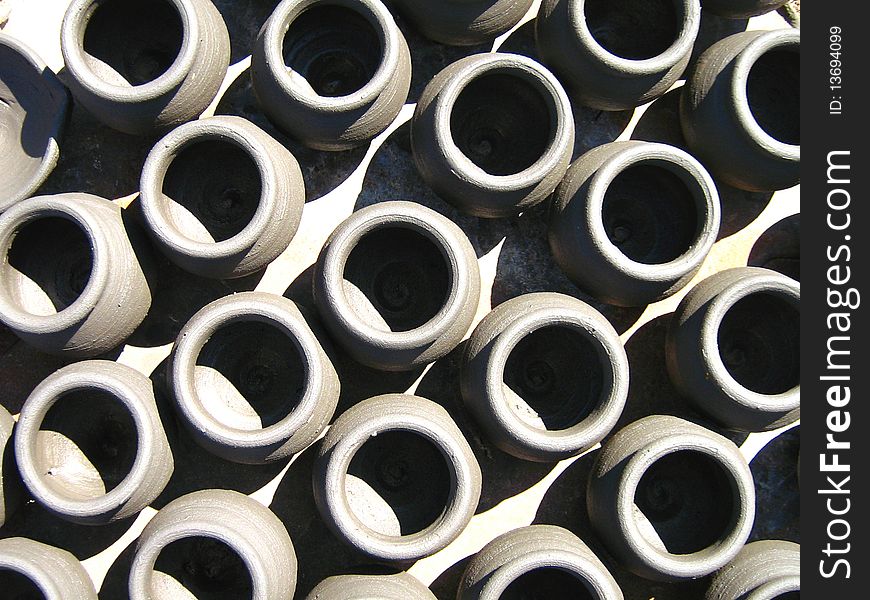 Top View of Earthen pots kept after making pots for background use. Top View of Earthen pots kept after making pots for background use