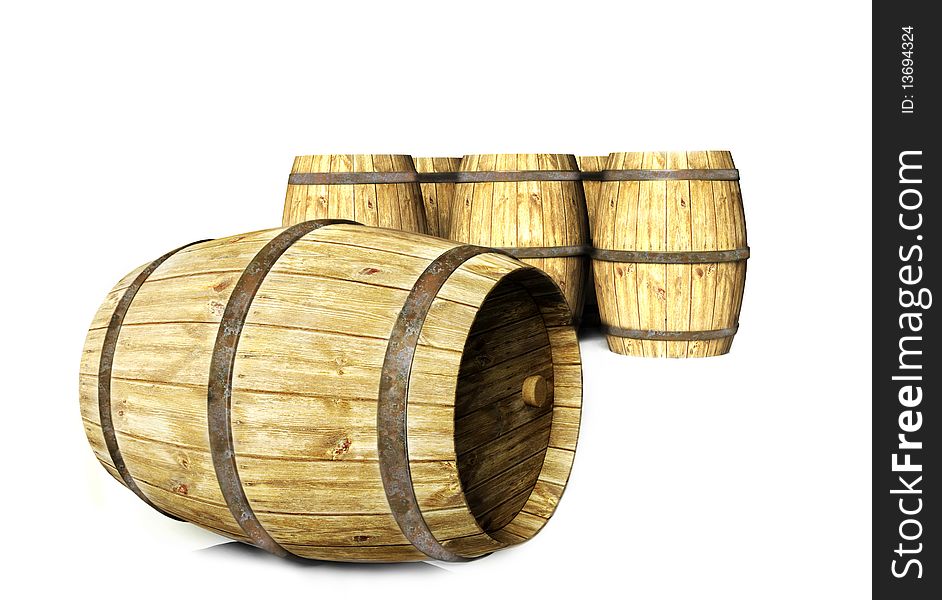 Group wine barrel on isolated background