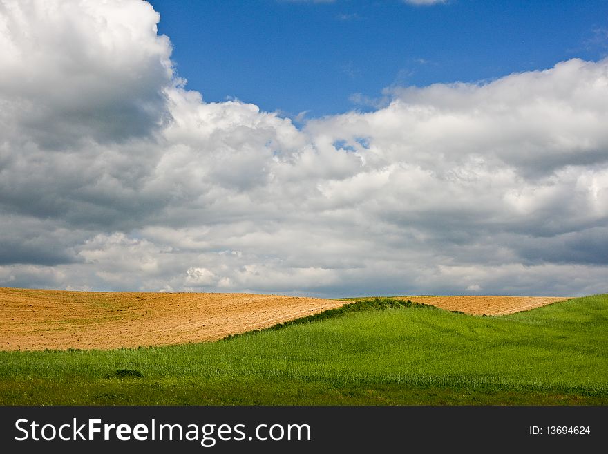 Rural fields landscape with clouds. Rural fields landscape with clouds