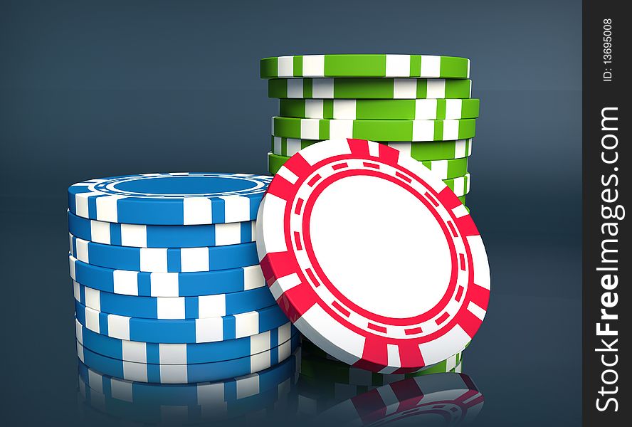 Gambling chips on a blue background