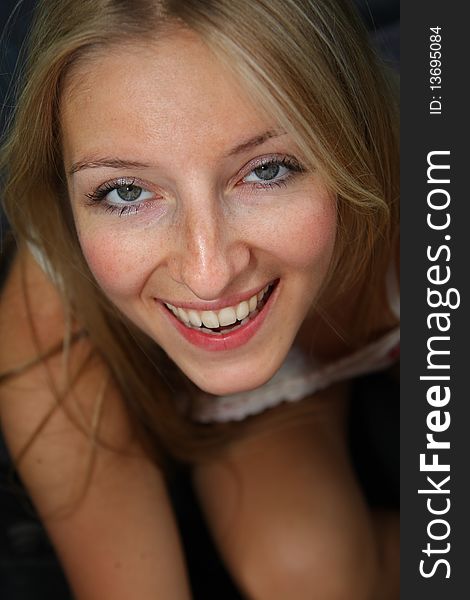 Smiling caucasian blond woman portrait