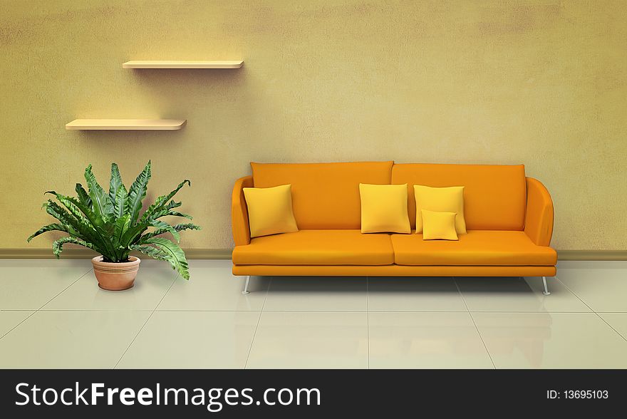 Orange sofa in the room