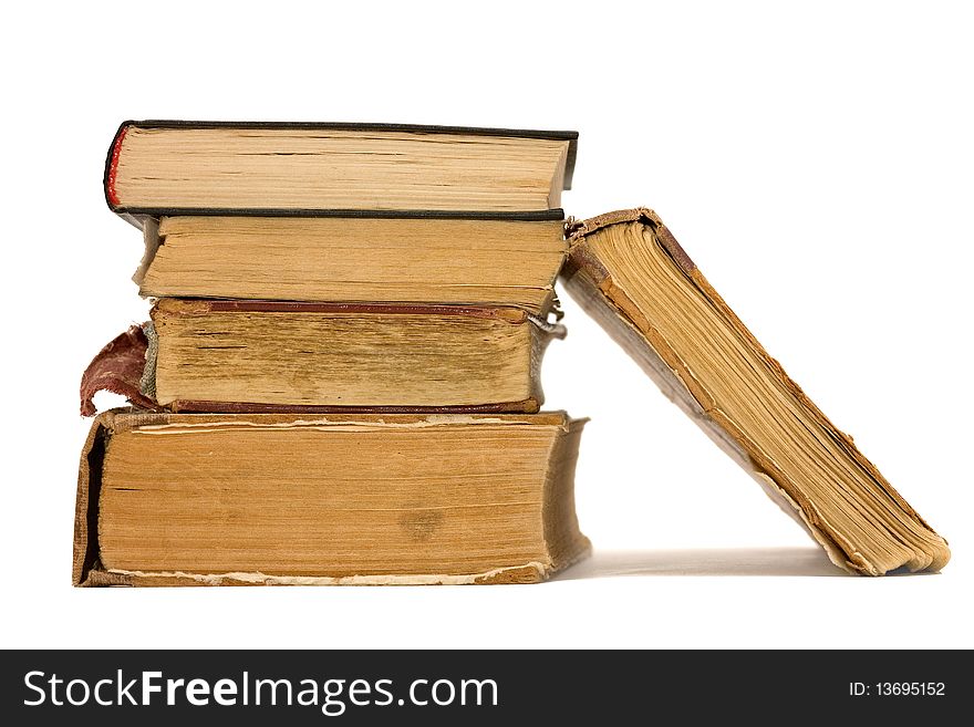 The stack of old books. Isolated on white background.