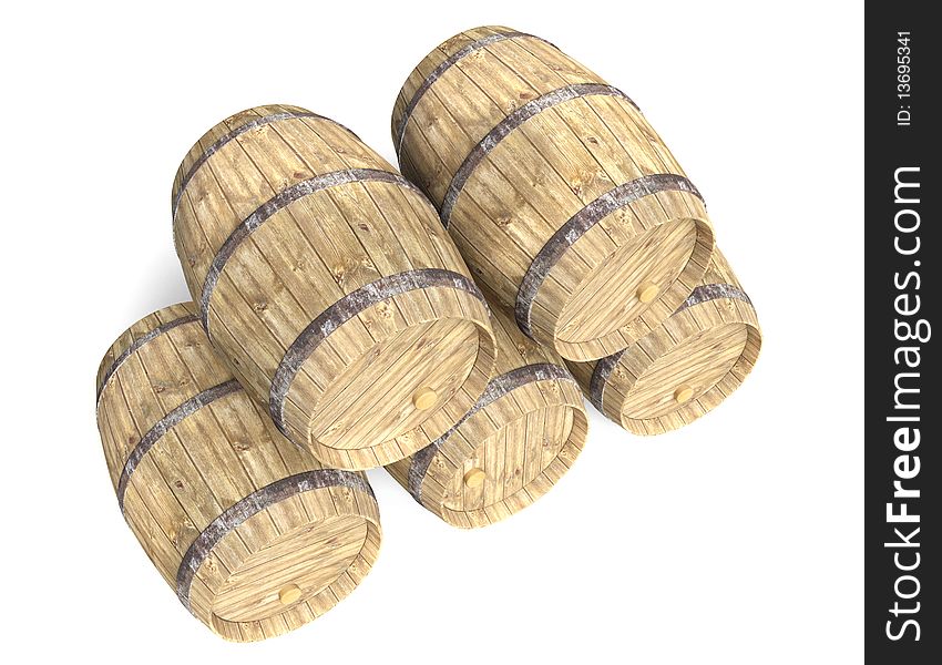 Five wine barrel on isolated background. Five wine barrel on isolated background