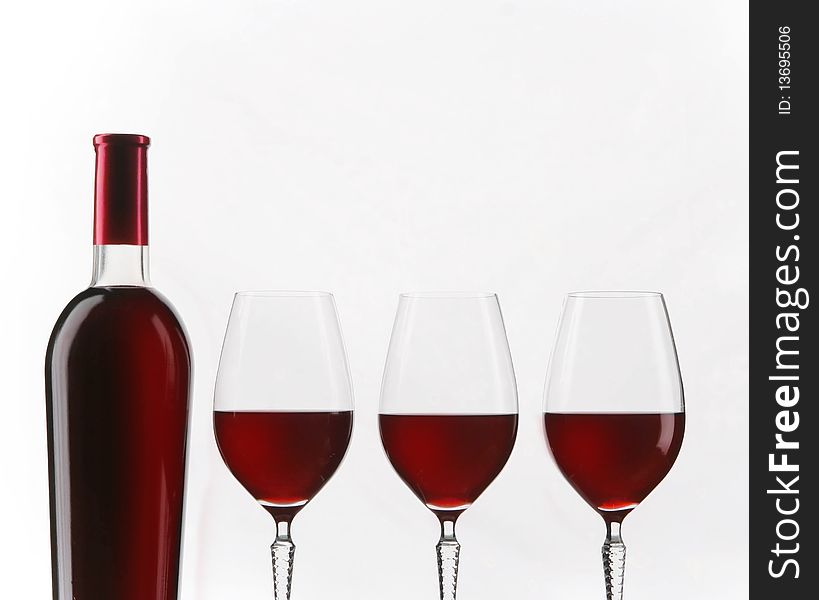 Red wine elegant bottle and glasses. Red wine elegant bottle and glasses