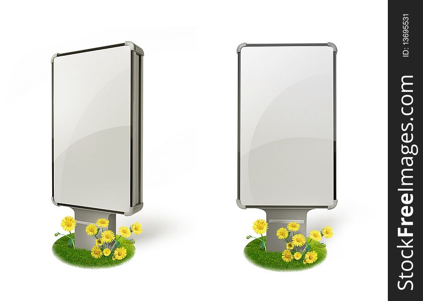 Vertical billboard in the grass and flowers