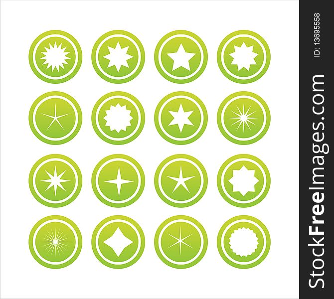 Set of 16 green star signs. Set of 16 green star signs