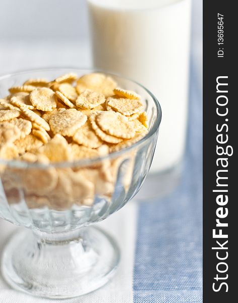 Cornflakes and glass of milk as morning meal