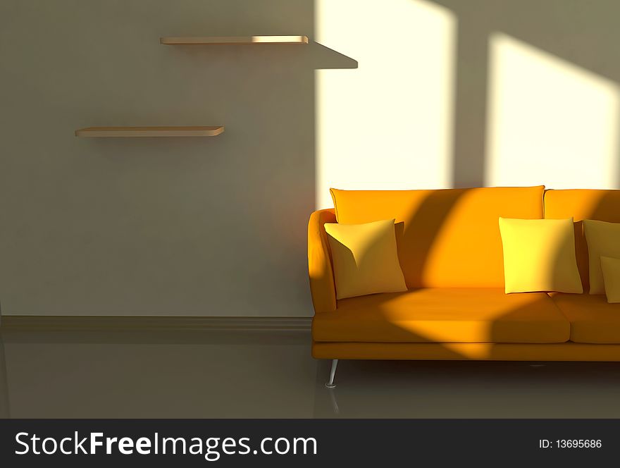 Orange sofa in the interier