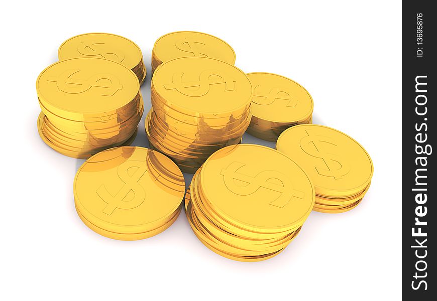 3D Rendering Of Golden Coins