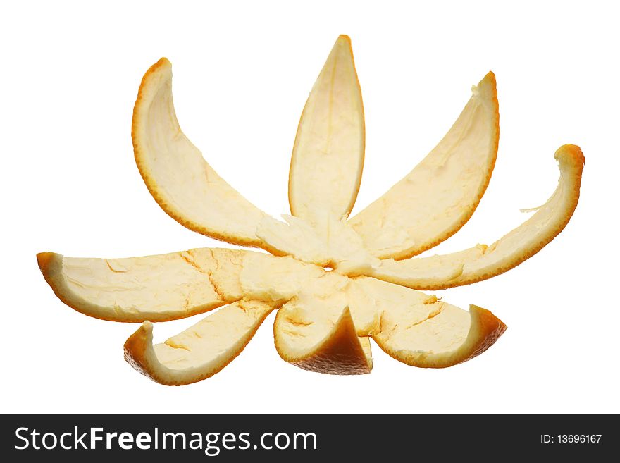 Orange peel over white background. Isolated.