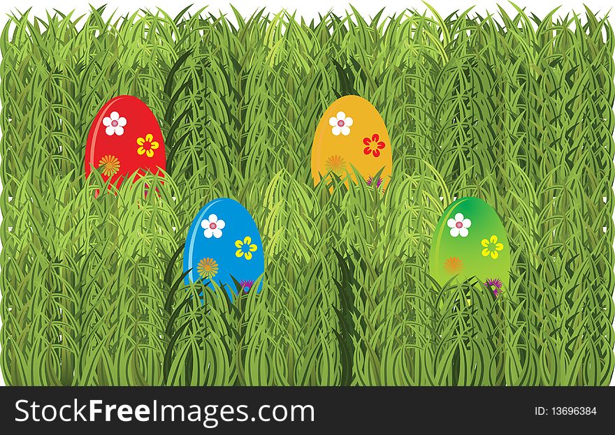 Easter eggs in grass, background. Easter eggs in grass, background