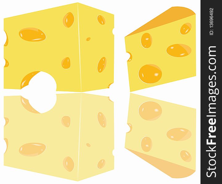Illustration of two cheese pieces with the reflexion