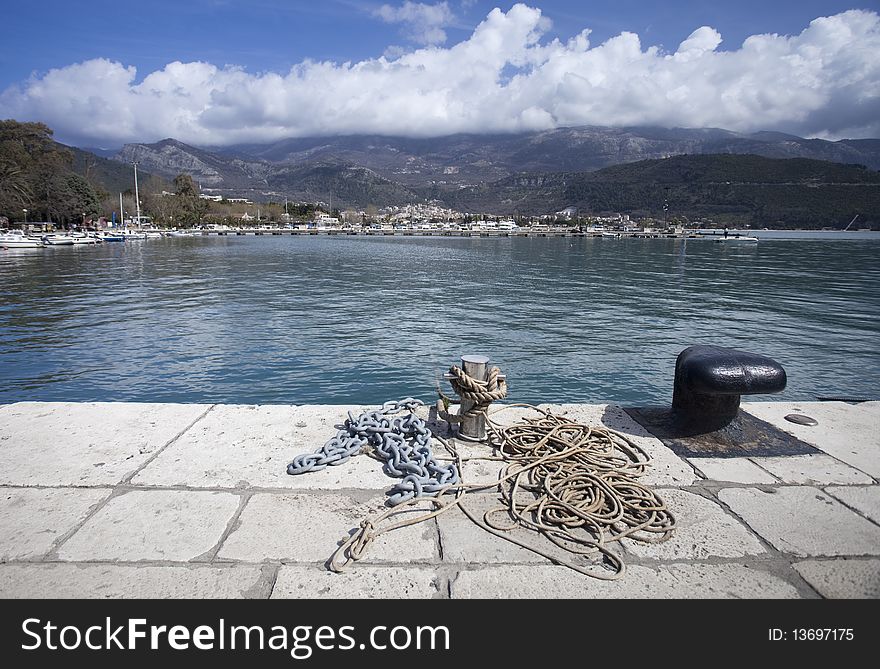 An empty harbour with boat birth in Budva, Montenegro