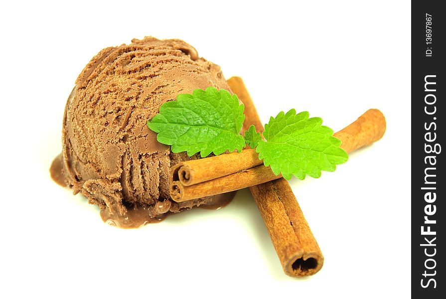 Ice cream chocolate scoop on white background