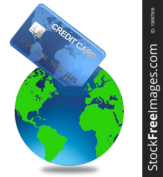 World credit with credti card in the sea isolated on white background in vector format. World credit with credti card in the sea isolated on white background in vector format