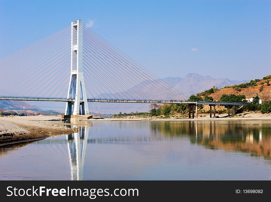 Cable Bridge On Blue Sky