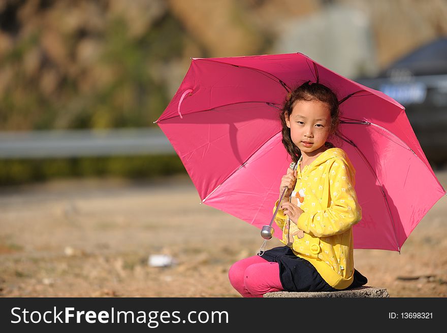 Asian Girl And Umbrella