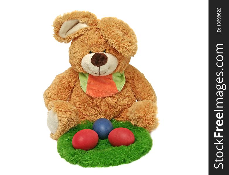 Plush rabbit with colour Easter eggs. Plush rabbit with colour Easter eggs