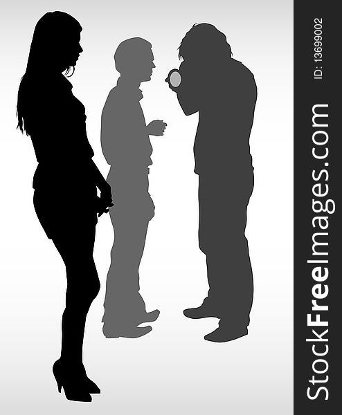 Image of the photographer and model. Silhouette on white background. Image of the photographer and model. Silhouette on white background