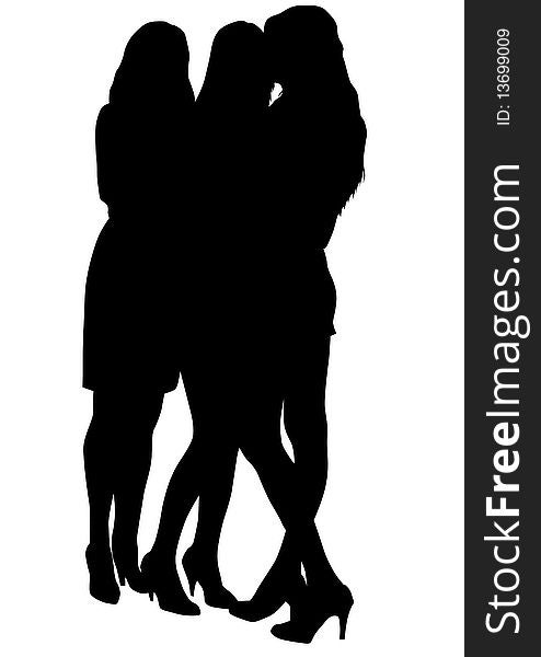 Drawing of beautiful womens. Silhouettes on white background. Drawing of beautiful womens. Silhouettes on white background