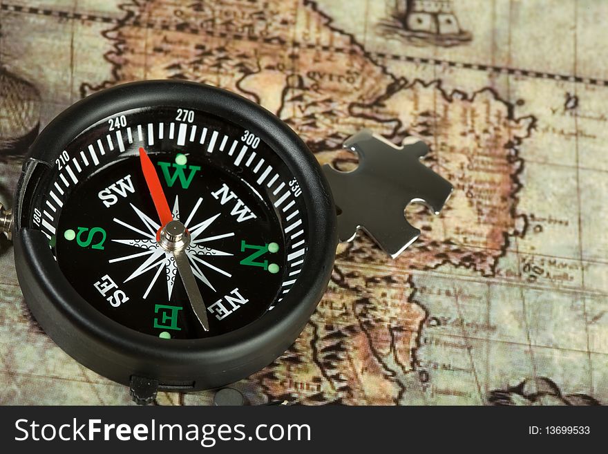 Compass On The Old Map