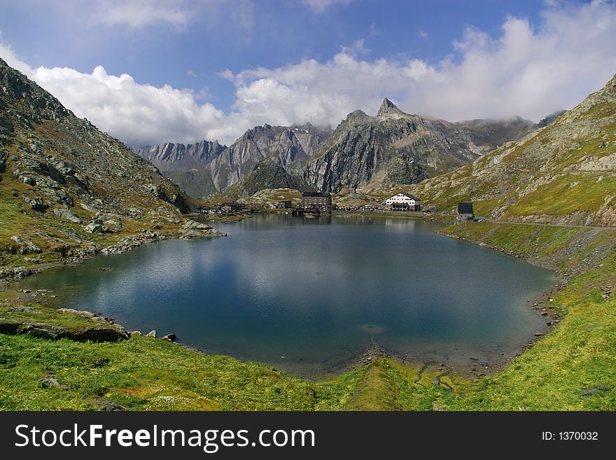 A view on mountains, lake and hotels in switzerland. A view on mountains, lake and hotels in switzerland