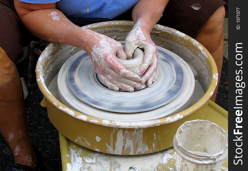 A Close-up Of A Potter Making A Bowl. A Close-up Of A Potter Making A Bowl