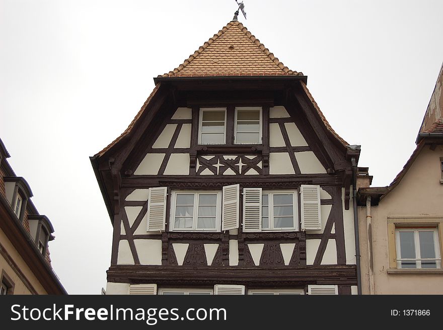 A view of an old German building in Strassbourg, France.  Strassbourg is on the German-French border and was occupied by both countries at different times in the past