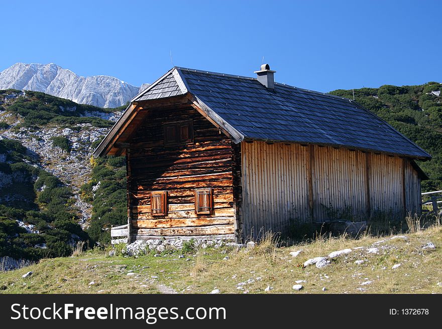 Log cabin in the mountains