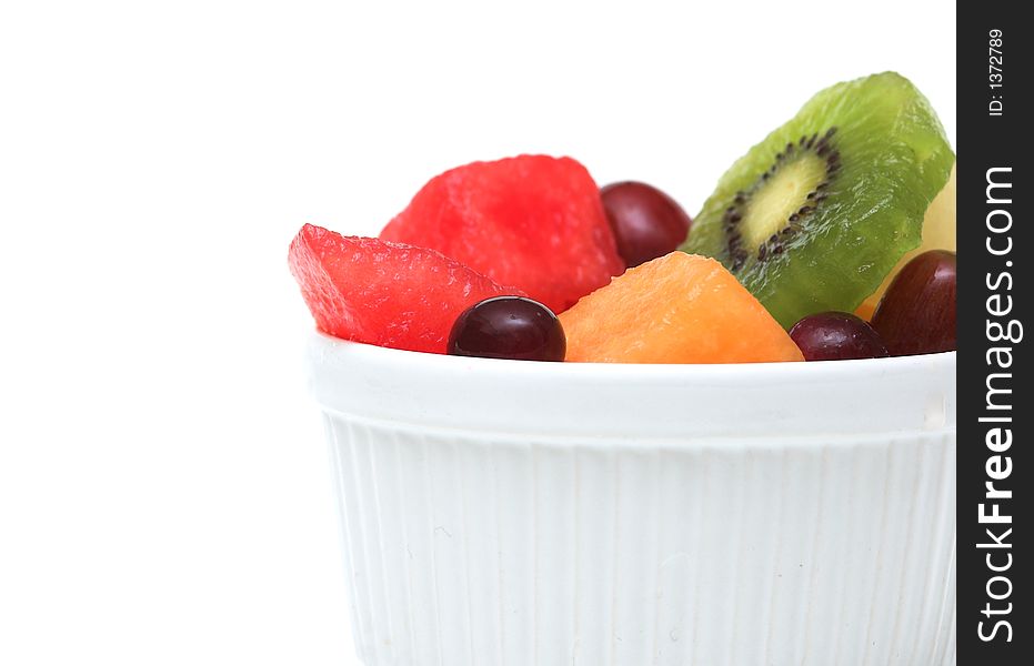 Fruit salad in a white bowl