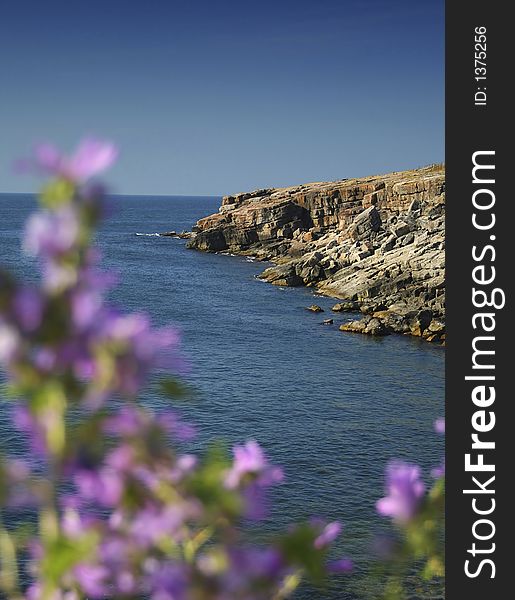 Lonely rocky island in middle of the sea. The beautiful rocks are lowered in the sea. Here have found a chest with gold coins. Lonely rocky island in middle of the sea. The beautiful rocks are lowered in the sea. Here have found a chest with gold coins.