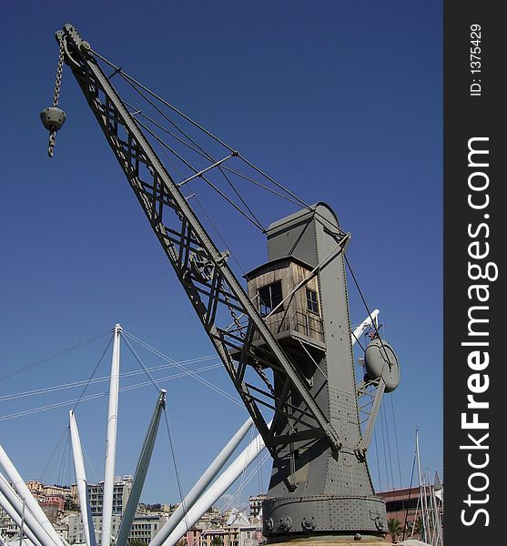 Ancient military crane of the port of Genoa
