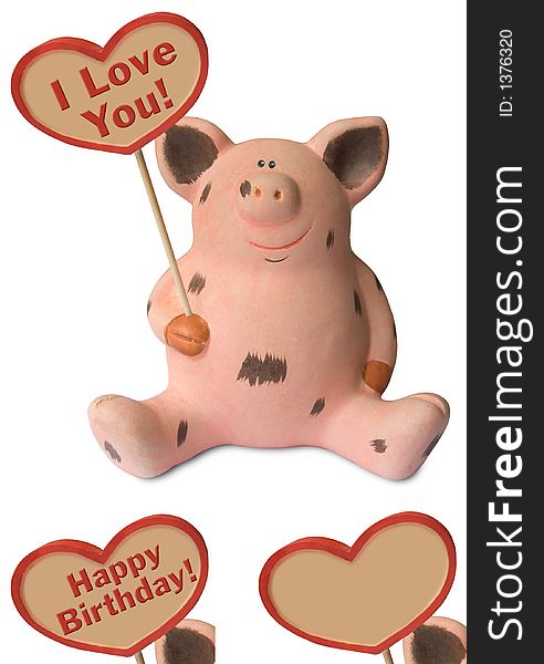 Funny pig with heart