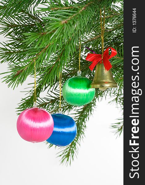 Christmas postcard with balls and bell. White background. 15. Christmas postcard with balls and bell. White background. 15