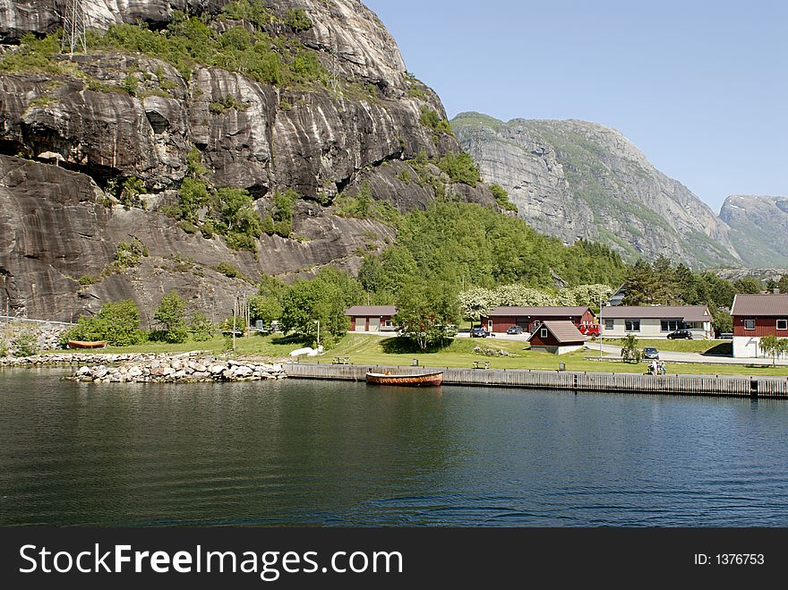 Picture of village in Lysefjord in Norway. Picture of village in Lysefjord in Norway.