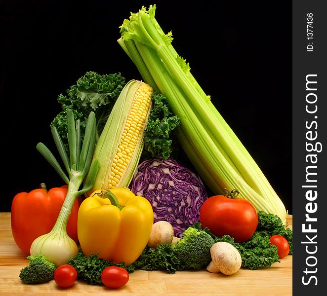 Vegetable Display on Black Background. Vegetable Display on Black Background