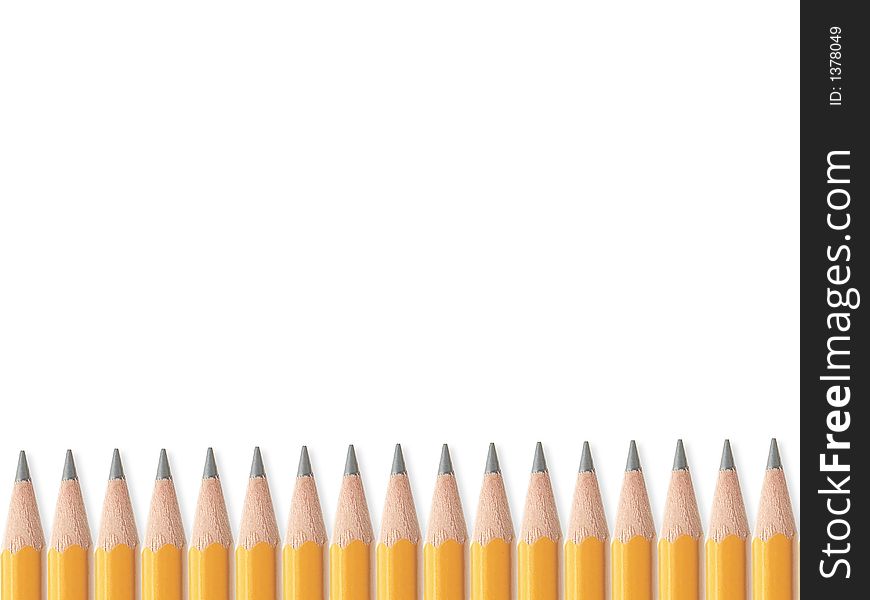 Row of wooden yellow pencils over white background. Row of wooden yellow pencils over white background