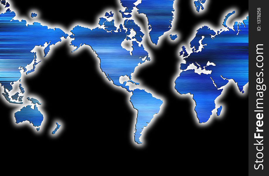 World map with glow effect and black background. World map with glow effect and black background