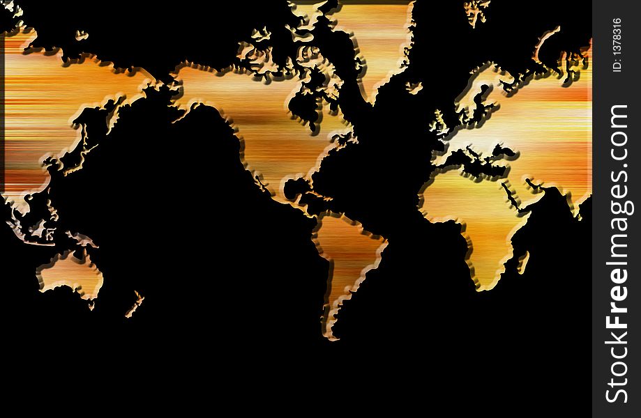 World map with black background and bevel effects - ideal for make alpha channel.