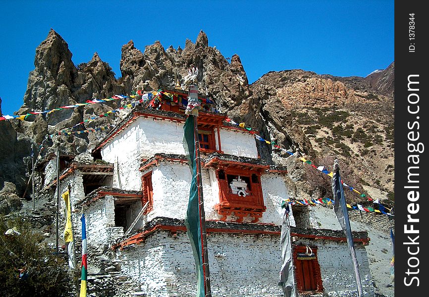 Tibetan buddhist stupa in the Annapurna Mountain Range, Nepal. Tibetan buddhist stupa in the Annapurna Mountain Range, Nepal.