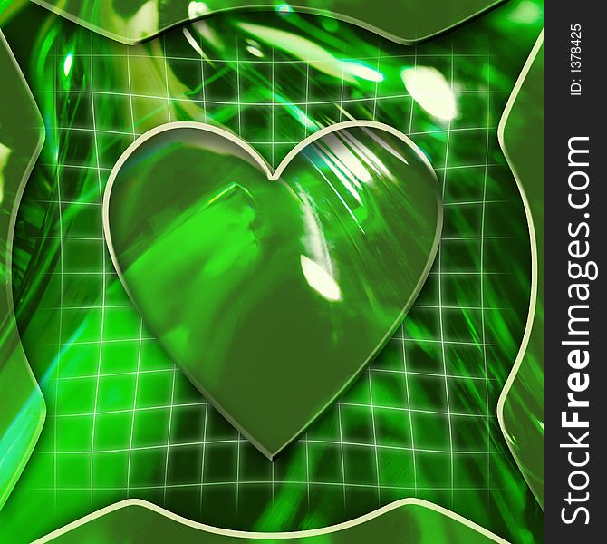 Green abstract graphic background with heart icon