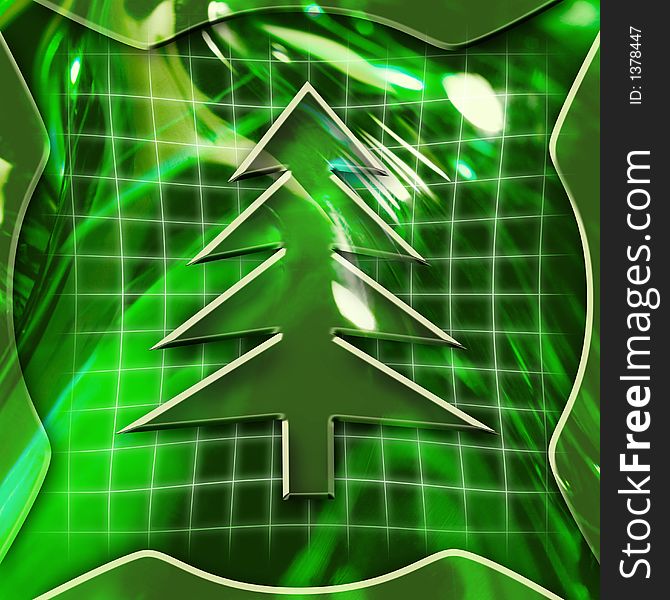 Green abstract graphic background with christmas tree icon