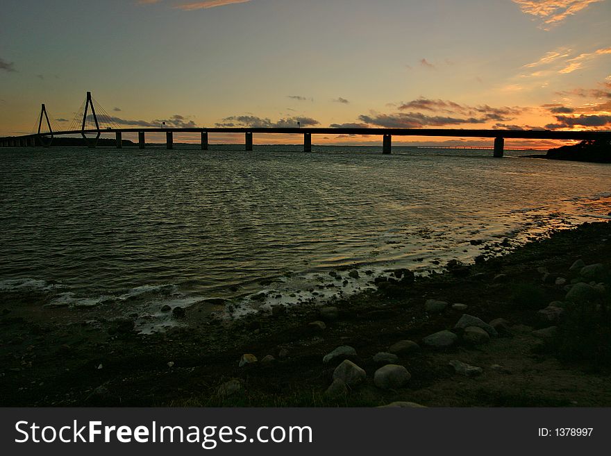 Denmark bridge in front of the sun. Denmark bridge in front of the sun